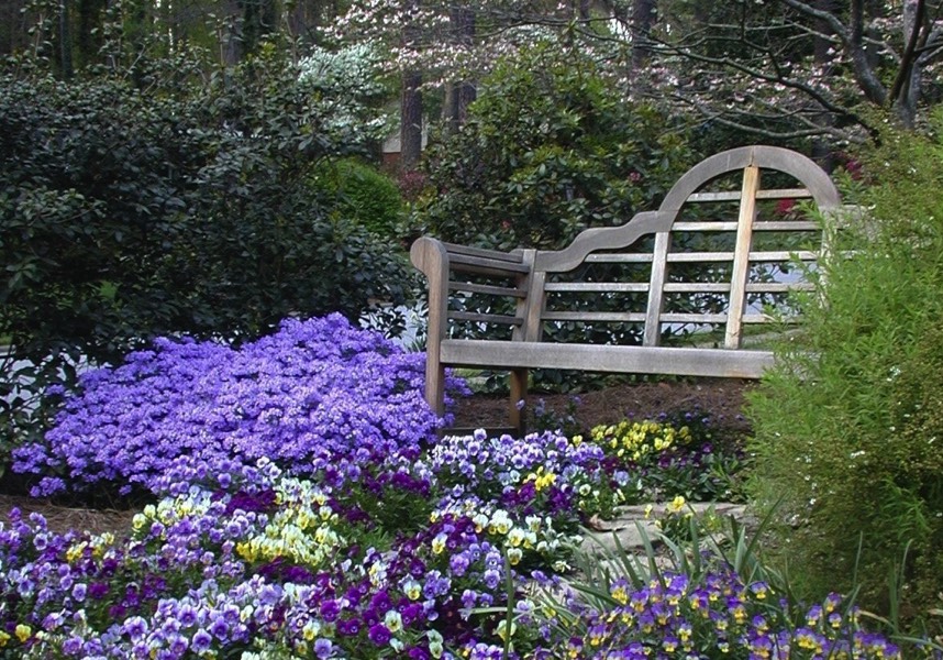 Relax on bench in perennials